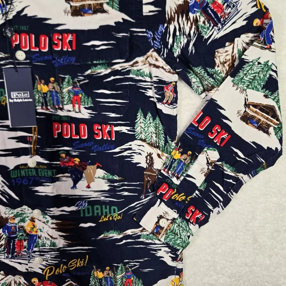 Polo Ralph Lauren Mens Small Corduroy 1967‎ Ski Christmas Shirt Hi Tech Snow S
